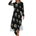 Women's fancy shirt dress Reading Skeleton Moon, button-down, long sleeves, slit, maxi