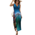 Women's sleeveless V-neck maxi summer dress, Golden Gate Bridge style, casual dress